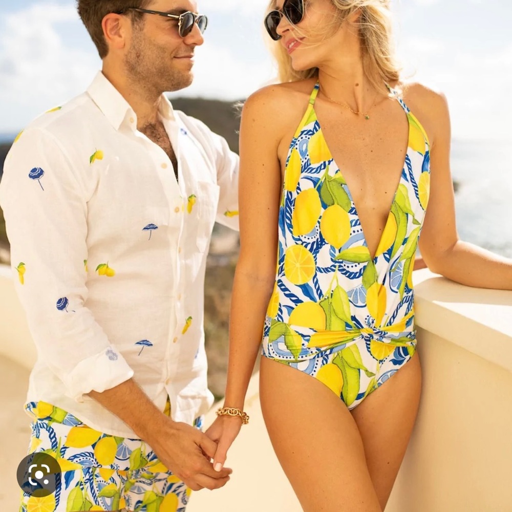 Kenny Flowers Positano Halter Wrap Deep V One Piece - size small